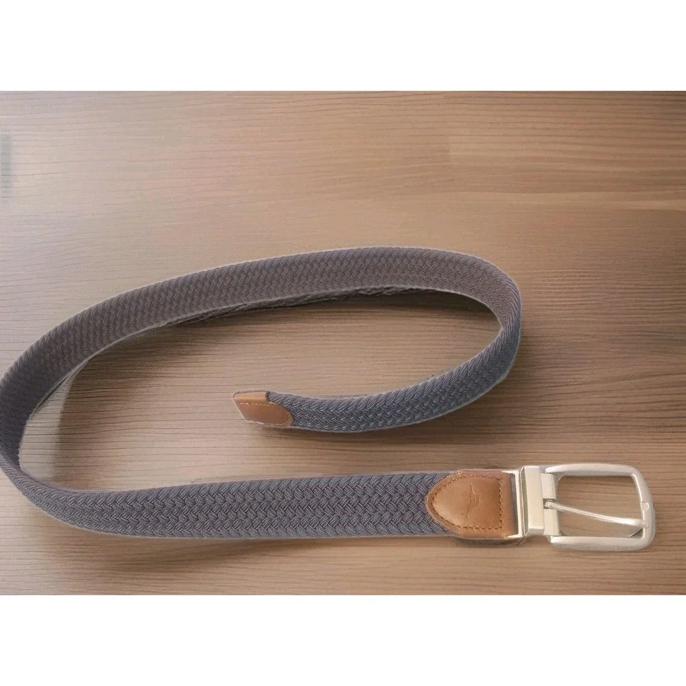 Tommy Bahama Braided Genuine Leather Trim Belt Blue Brown Size S / M Adjustable